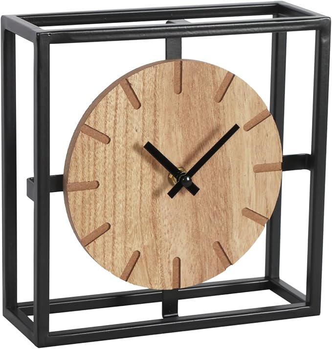 Vintage Black Table Clock on Stand, Decorative Desk and Shelf Clock, Rustic Mantel Clock Farmhouse Clock Non-Ticking