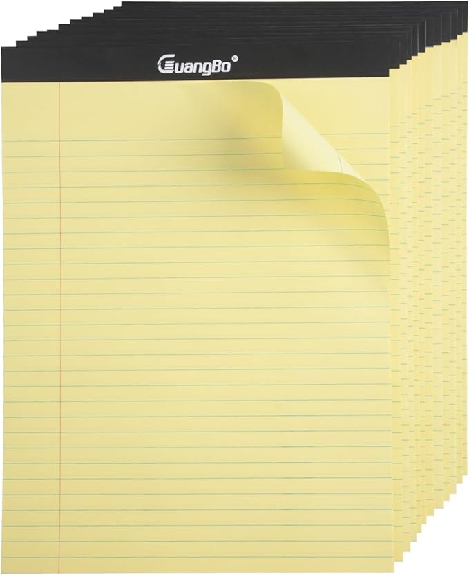 GUANGBO 12 Pack Yellow Legal Pads 8.5 x 11 College Ruled Note Pad 50 Sheets Notepads Micro Perforated Writing Pad for Work Study Daily Note Taking List