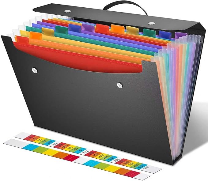 Expanding File Folder with Handle,13 Pockets Accordion File Organizer,Filing Box for Paper,Bills,Receipts,Taxes Organized,Letter/A4 Size Documents Holder for School,Office,Business Trip