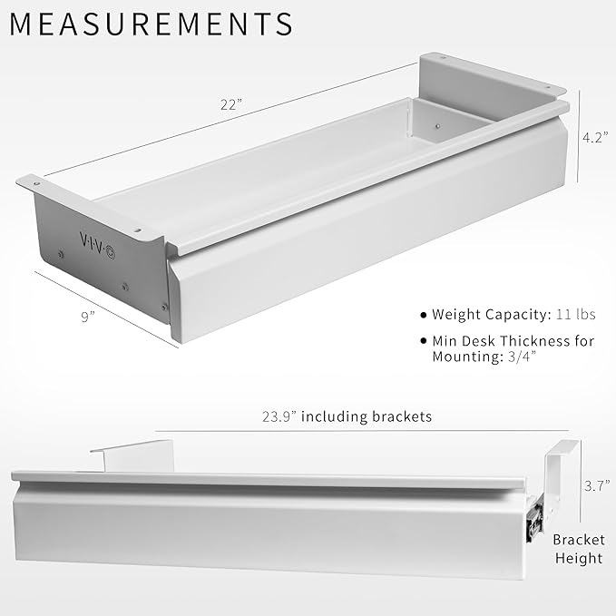 VIVO 22 inch Under Desk Slide Out Drawer Without Shell, Home Office Storage Organizer, White, DESK-AC03A-22W