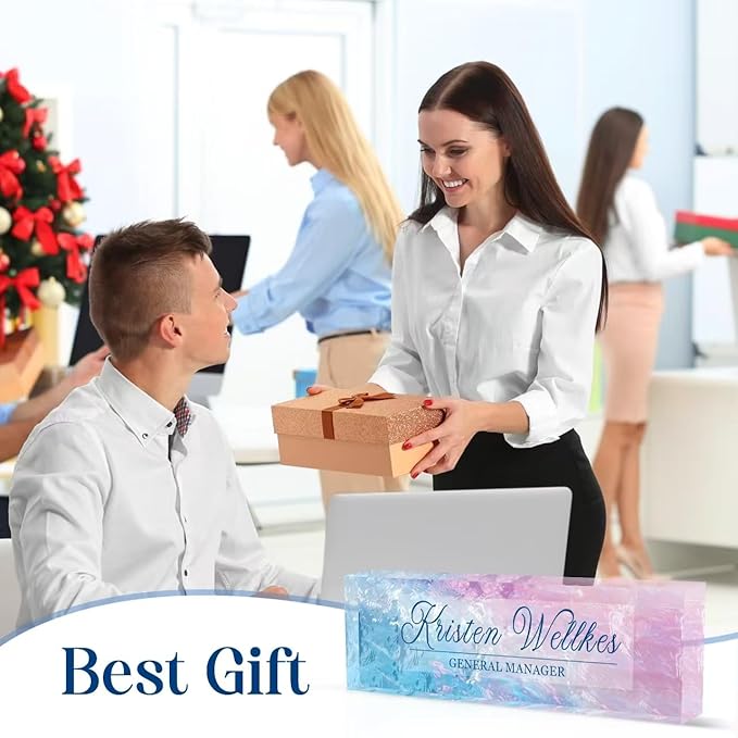 Custom Desk Name Plate Personalized, Acrylic Name Plates for Desk, Office Decor Personalized Gifts for Teacher Coworkers Boss Nurse (Blue Pink Glass)