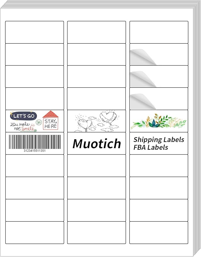 1500 Labels Address Label Sticker for Laser & Inkjet Printer 50 Sheets, 1" x 2-5/8" White Blank Printable Shipping Address Labels, Strong Adhesive for FBA Label, Easy to Peel
