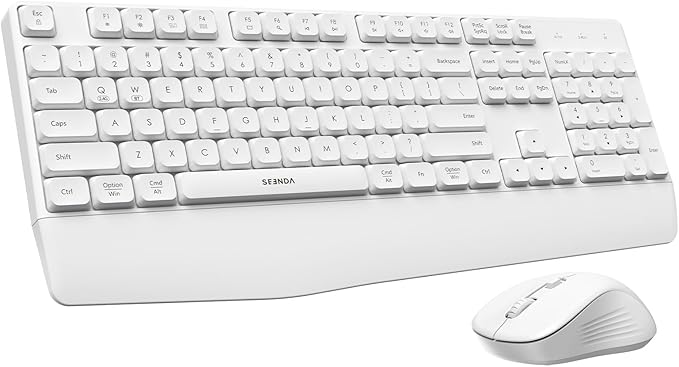 seenda Wireless Bluetooth Keyboard and Mouse Combo, COE200 Ergonomic Wireless Keyboard Mouse with Wrist Rest, Multi-Device Connection, Full-Size, Compatible for Computer/Laptop/Mac/MacBook, White