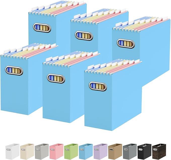 Oterri Cardboard File Organizer Box for Hanging File Folders Letter Size,File Box for Computer Desk,File Cabinet,Working Home,Office,Classroom (Blue, Letter Size - 6 Packs)