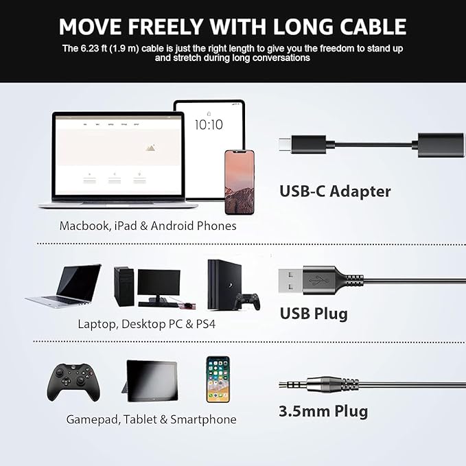 Wantek USB Headset with Mic for PC, On-Ear Computer Laptop Headphones with Noise Cancelling Microphone in-line Control for Home Office Online Class Skype Zoom