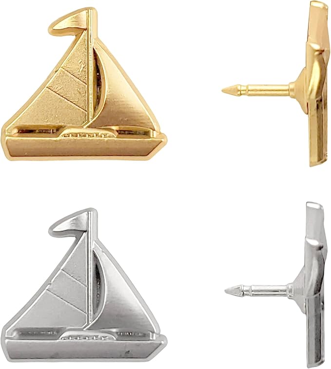 Sailboat Push Pins - Gold Sailing Pins - for Cork Board, Maps, or Lapel Pin Use - Designed in USA - Set of 20