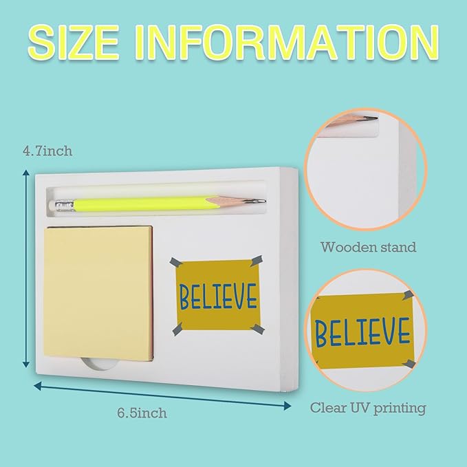 Positive Affirmations Believe Sticky Note Holder, Motivational Desk Organizer for Friend Teachers Students Coworkers Sister Brother, Encouragement Home Office Gift Note Pad Holders KBB04
