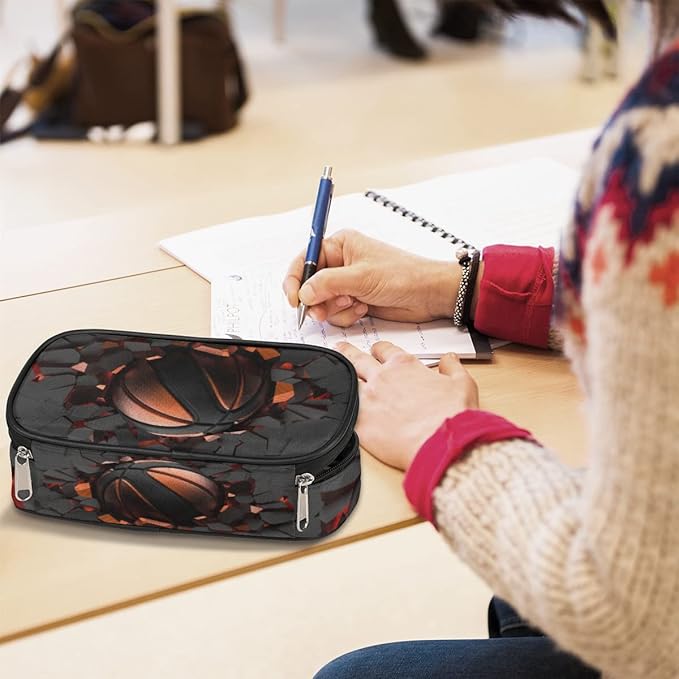 Pardick Basketball Big Capacity Pencil Pen Case Art Painting Large Pencil Pouch with Zipper Compartments Pencil Bag for Boys Girls Adults Student Office School Supplies