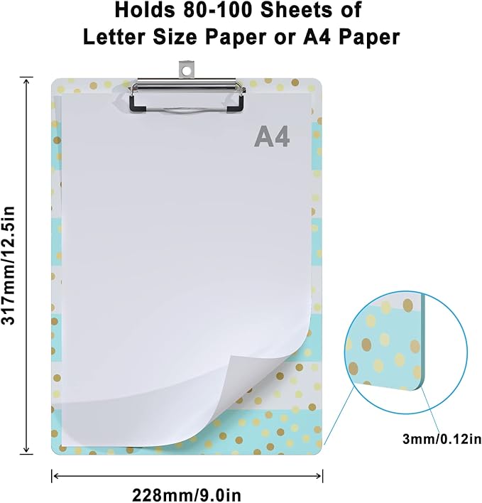Cute Clipboard Wood Design Decorative A4 Letter Size Clipboards for Office, Standard Size 9" x 12.5" with Low Profile Metal Clip - Striped Spots