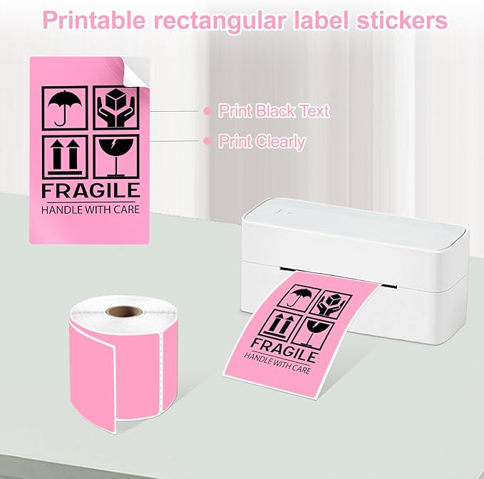 YOULAISHI 3 X 5 Inch Printable Waterproof Rectangle Color Coding Labels, 300 Per Roll Adhesive Color Coding Stickers for Bar-Codes, Address, Small Business Labeling, Inventory, Pink