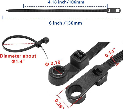 300pcs Zip Ties with Screw Hole, 6 inch 48lbs Electrical Cable Ties Straps, Mount Head Plastic Ties Multipurpose Heavy Duty Nylon Zip Tie for Indoor Outdoor (6", Black)