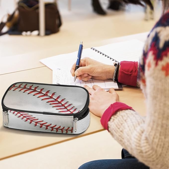 Pardick Baseball Print Big Capacity Pencil Pen Case Sport Large Pencil Pouch with Zipper Compartments Pencil Bag for Boys Girls Adults Student Office School Supplies