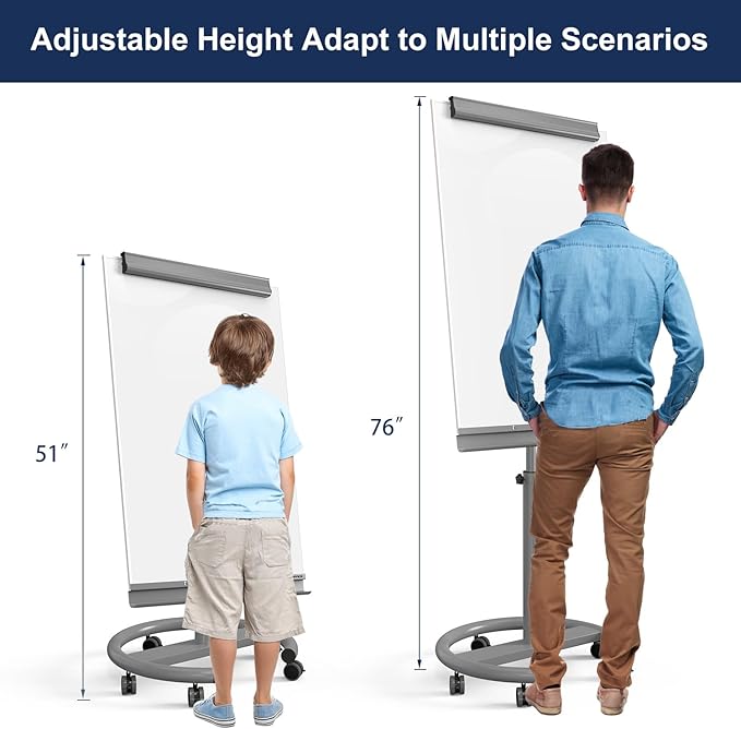 TSJ OFFICE Mobile Standing Whiteboard - 40 x 26 Inches Dry Erase White Board Tripod Whiteboard with Rolling Stand Flipchart Easel Height Adjustable