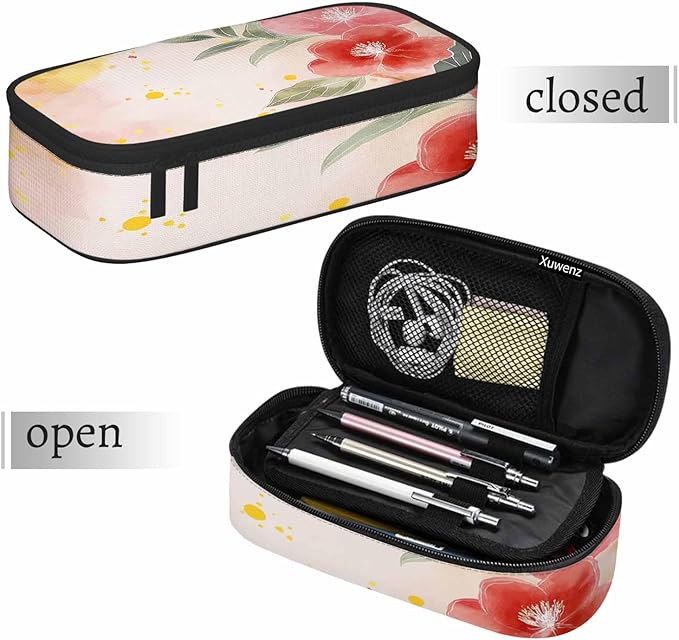 Watercolor Flowers Pencil Holder Bag Flower Plants Beautiful Pencil Case College Office School for Teens Boy Girl