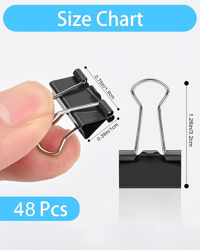 Konilaomu Small Clips Binder Clips 0.75 inch, Small Paper Clips for Office (48 Pcs)(Black)