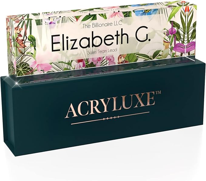 Desk Name Plate Personalized, Custom Name Plates, 2½/x8 Inches, Thick Crystal-Clear Acrylic, Gift Box, Office Desk Decor. USA Made by ACRYLUXE (Urbana)