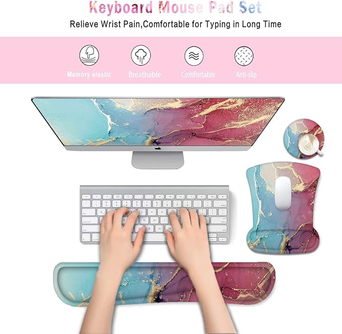LATEEFAH Mouse Pad with Wrist Rest, 3-in-1 Gaming Mouse Pad, Keyboard Wrist Rest, Ergonomic Memory Foam Mousepad with Wrist Support for Computer Keyboard
