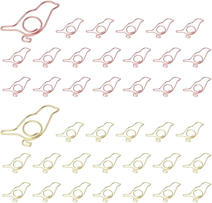 OWLFAVO 40pcs Bird Shape Paper Clips with Clear Box, Rose Gold and Yellow Gold, Funny Cute Paperclips Bookmarks Planner Clips for Fun Office Supplies School Gifts Wedding Decoration …