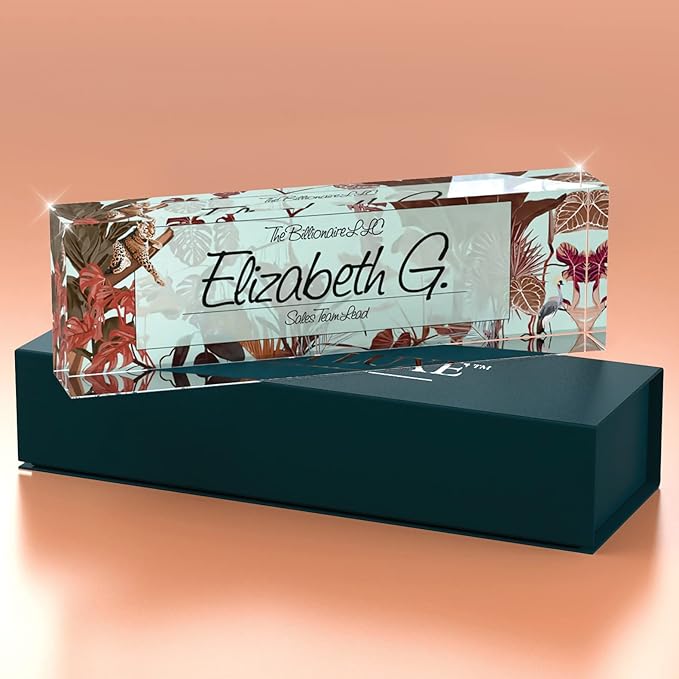 Desk Name Plate Personalized, Custom Name Plates for Desk, 2½/x8 Inches, Thick Crystal-Clear Acrylic, Gift Box, Office Desk Decor. USA Made by ACRYLUXE (Autumn)