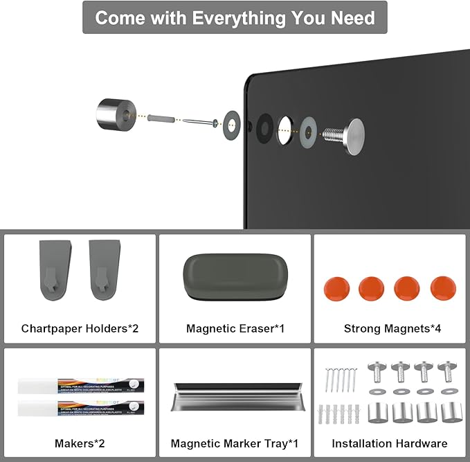 Large Black Glass Dry Erase Board, 72 x 48 Inches Magnetic Glass whiteboard,6' x 4' Frameless Blackboard for Office,Home,School