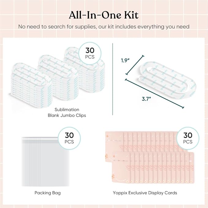 YOPPIX 30 Set Sublimation Paper Clips Blanks Bulk, Jumbo Sublimation Acrylic Paperclip Bookmark Clips with 30Pcs Back Card for Heat Transfer DIY Crafts, Office School Supplies, Back to School Gifts