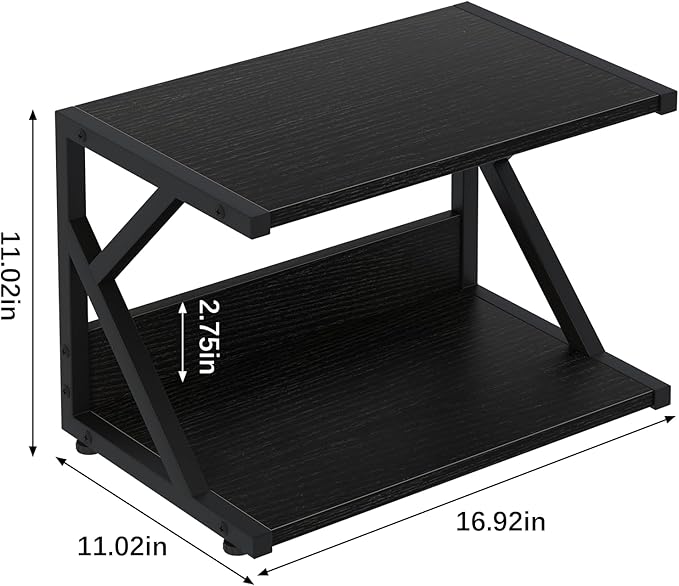 aboxoo Desktop Printer Stand with 2 Tier Wood Storage Shelves,Under Desk Printer Table,Multi-Purpose Home Office Desk Organizer for Fax Machine, Scanner (Black)