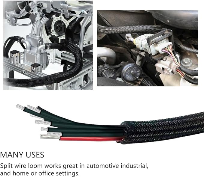 1/4 Inch-25ft Cable Management Sleeve - Flexible Wire Organizer System with Zipper for Home Office TV Computer, Durable Cord Cover Protector, Black