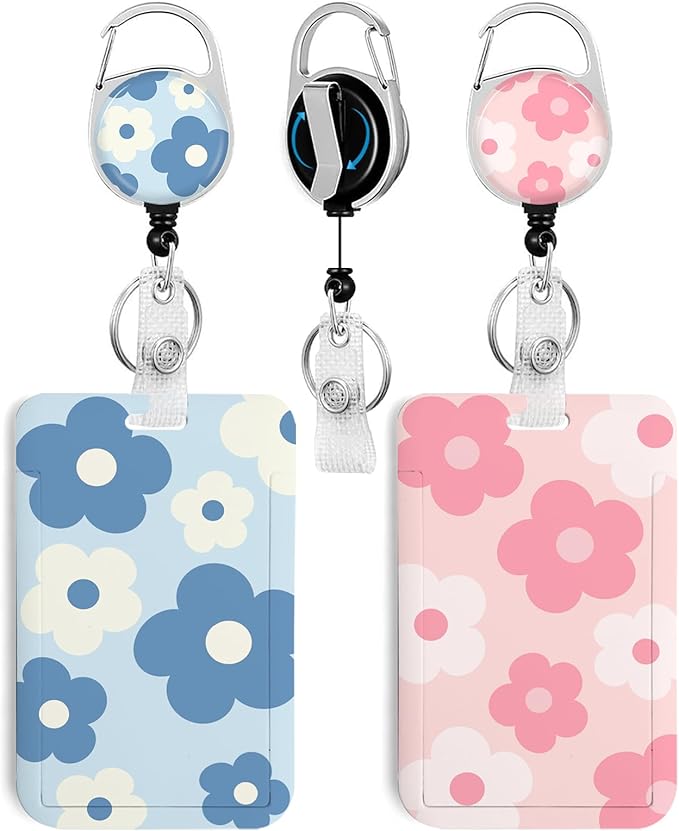 2 Pack Flower ID Badge Holder with Heavy Duty Retractable Reel Keychain for WomenStudents,Teachers, Nurses, Office Use 7