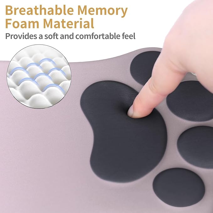 L-SPOUTTO Ergonomic Mouse Pad with Wrist Rest,Cute Cat Paw Mousepad Wrist Support,Comfortable Massage Design Computer Pain Relief Mouse Pad with Non-Slip PU Base for Desk Laptop Gaming,Gradual Brown