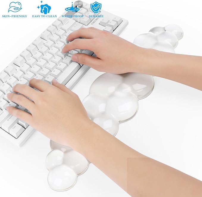 Gel Cloud Keyboard Wrist Rest, Cute Wrist Support and Arm Support Keyboard Rest for Keyboard Typing Pain Relief，Suitable for Office/Computer/Laptop/Gaming（Keyboard Wrist Rest White ）