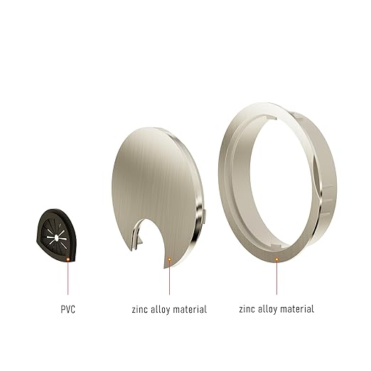 Desk Grommet 3-1/8 Inch 80mm, Zinc Alloy Computer Desk Wire Hole Cover, Office Desktop Cord Cable Hole Metal Ring, Brushed Silver