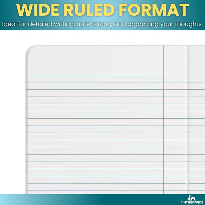 1InTheOffice Wide Ruled Composition Notebook 7.5" x 9.75", Wide Ruled Paper, 100 Sheets, White/Black, (8/Pack)