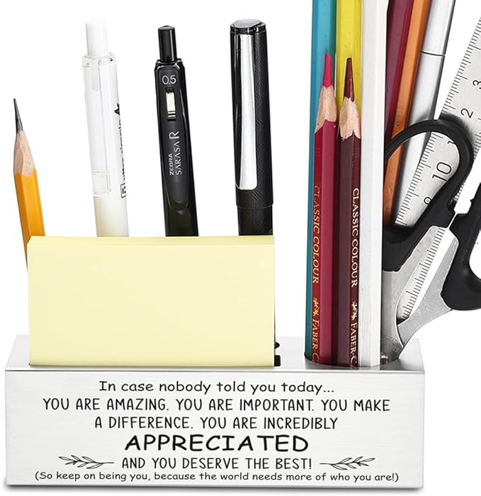 Inspirational Pen Holder Gift for Women, Thank You Pen Holder for Female Boss, Coworker or Leader, Stainless Steel Pencil Organizer with Motivational Quote, Difference Metal Pencil Holder YCP77