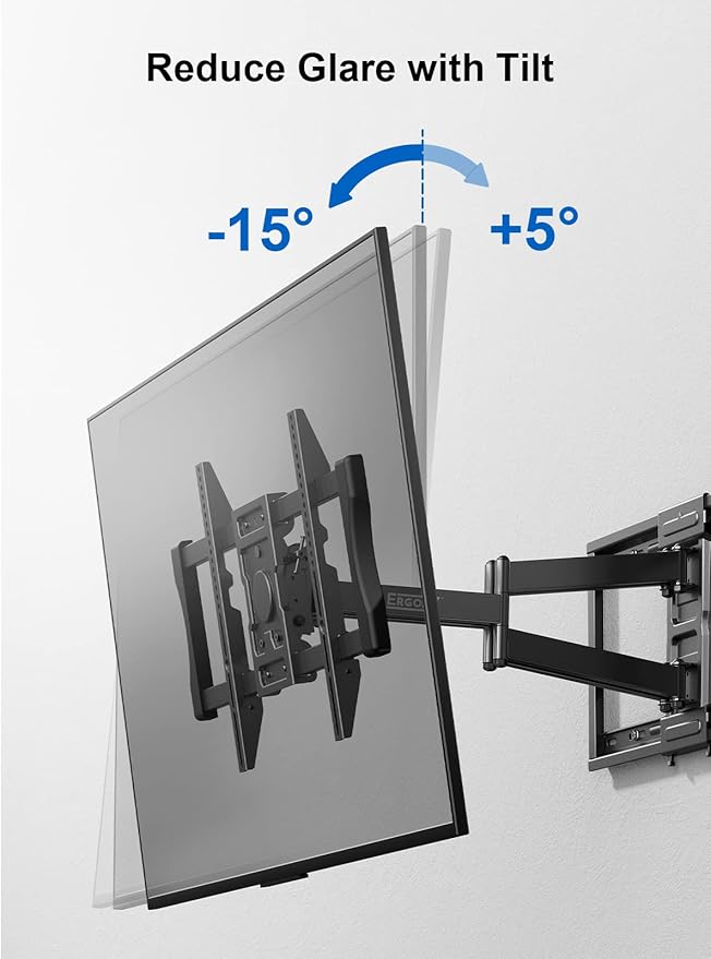 Universal Motion Mount, Dual Arm Design for TVs 43″ - 75″, Extends 24.2″, Dual Stud Mount, VESA 200x100mm to 600x400mm, Lateral & Level Adjustments, UL Tested, Weight Capacity 132 lbs Model ERMML1-01B