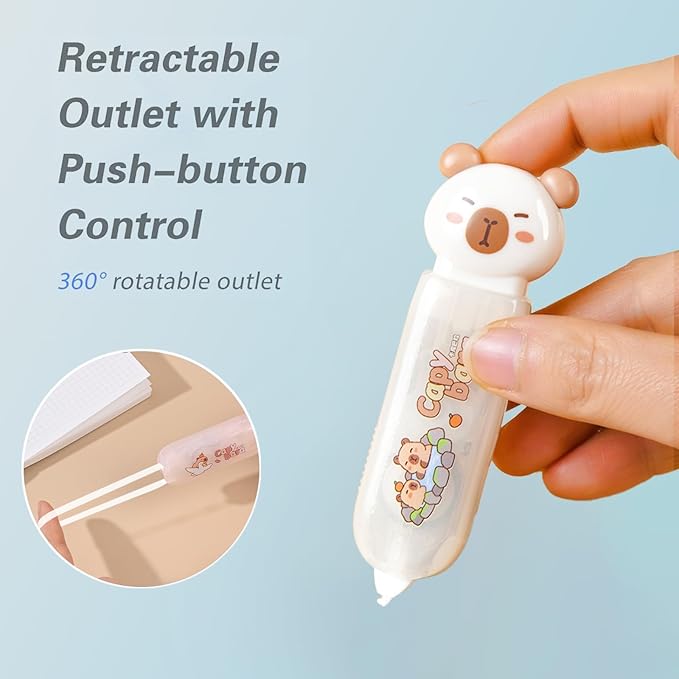 JUDENMEY Retractable White Correction Tape,Cute Cat Paw Correction Tape Pens, Mini Aesthetic Pen Shaped White Applicator with Easy to Use Out Tape for Back to School Office Supplies