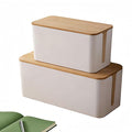 1Large+1Small Cable Organizer Set-2-Piece Home Office Desk Wire Management Storage Box,Cable Storage Box(Bamboo lid/White)