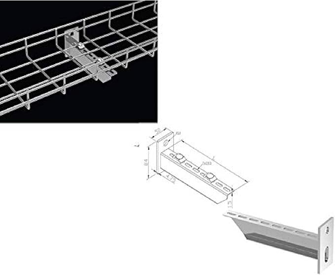 Kable Kontrol Reinforced Bracket – 8” Width - Wire Mesh Tray Cable Management Rack Cords Organizer Cable Basket, Zinc Plated Steel NEC Approved for Network, Fiber Optic, Cabling Accessory