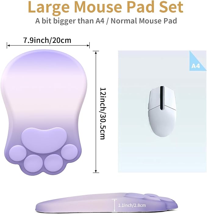 L-SPOUTTO Ergonomic Mouse Pad with Wrist Rest,Cute Cat Paw Mousepad Wrist Support,Comfortable Massage Design Computer Pain Relief Mouse Pad with Non-Slip PU Base for Desk Laptop Gaming,Gradient Purple