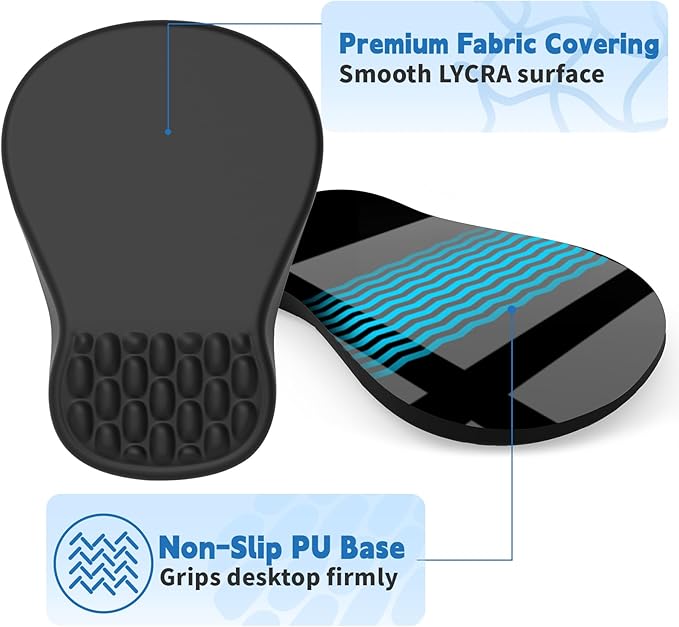 YIWEI Ergonomic Mouse Pad with Wrist Support - Gel Memory Foam Mouse Mat for Computer Keyboard & Laptop - Non-Slip Base, Pain Relief for Home Office & Gaming - Black