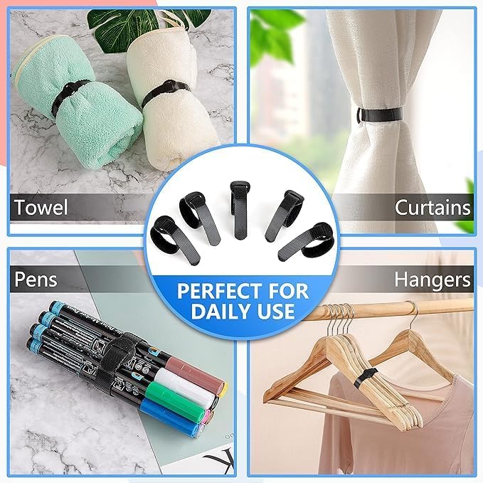 120 x Reusable Cable Ties Black, Adjustable Releasable Hook and Loop Cable Straps for PC Cable Management, Organizing Cords, TV, Desk