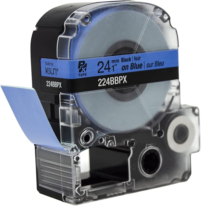 Epson LABELWORKS 224BBPX Genuine PET (Polyester) Tape Cartridge - Black on Blue Label Maker Tape - 1" (24MM) Wide, 30'