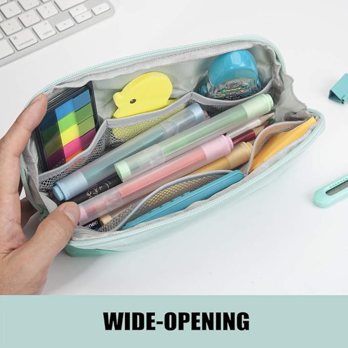 Sooez Wide-Opening Pencil Pen Case, Lightweight & Spacious Pencil Cases Bag Pouch Box Organizer, Aesthetic Supply with Triangular Design for Adults, Mint Green