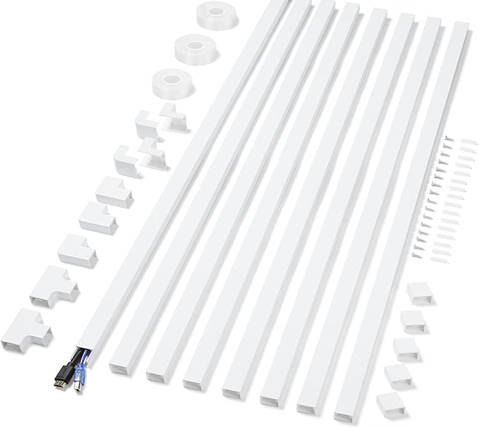 Cord Covers for Wires on Wall Extra-Long, 26.25ft TV Cord Hider Kit, Paintable Cable Management Concealer, White Cord Raceway Channel, 8 x L39in x W0.95in x H0.55in