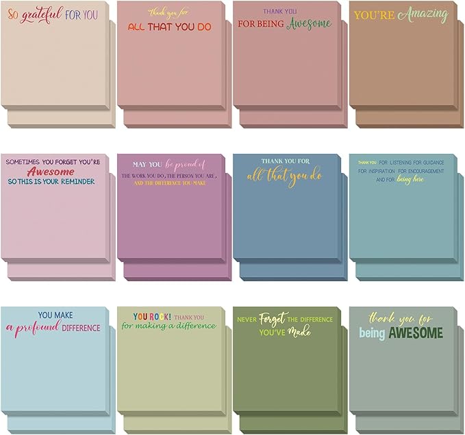 Yinder 24 Pcs Employee Appreciation Sticky Notes New Year Gift Bulk Motivation Sticky Note Pads Inspirational Gift for Teacher Nurse Staff Coworker Office Supply 3 x 3'' (Appreciation,Classic)