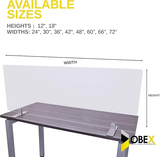 OBEX Acrylic Free Standing Screen, Divider for Desk Privacy Home & Office Partitions for Table Top Workstation, Portable Cubicle Panel for Work, 24" x 60", Clear