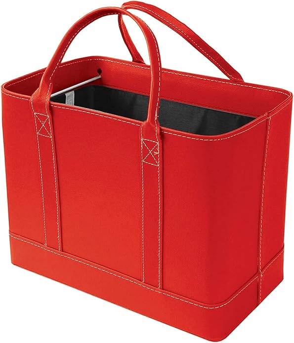 HOME DISTRICT Chic File Organizer Tote - Important Document Organizer Bag, Portable File Box with Handle, Red