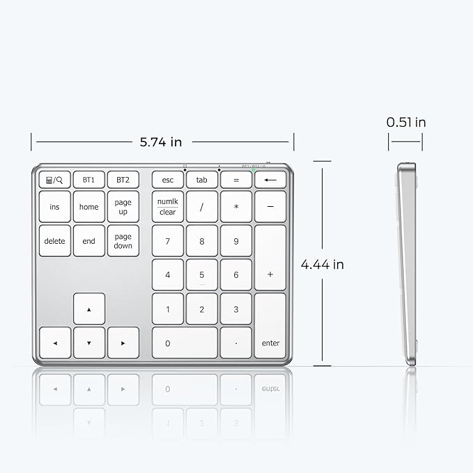iClever KP10 Bluetooth Number Pad, Dual Device Connection, 34 Keys Ultra-Slim for Mac/Windows/iPad, USB-C Rechargeable, Quiet Keys, Excel Accounting Numpad with Long Battery Life