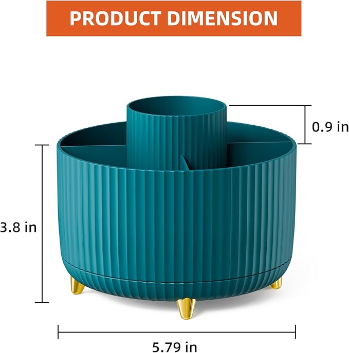Marbrasse Desk Organizer, 360-Degree Rotating Pen Holder, Desk Organizers and Accessories with 5 Compartments Pencil Organizer, Art Supply Storage Box Caddy for Office, Home（Green）