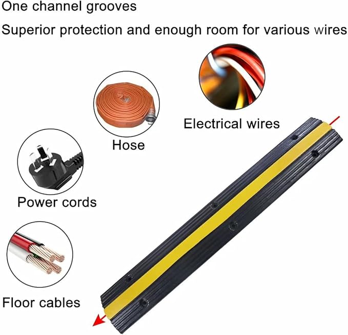 Rubber Cable Ramp Cord Cover Cable Protector Ramps Wire Hose Protective 1 Channel 22000Lbs Load Capacity Traffic Speed Bump for Asphalt Concrete Gravel Driveway Indoor Outdoor, 5 Pack