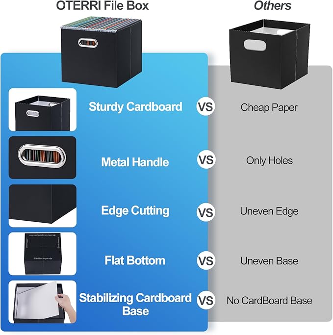 Oterri Cardboard File Organizer Box for Hanging File Folders Letter Size,Large File Box for Computer Desk,File Cabinet,Working Home,Office,Classroom (Black, Letter Size - 1 Pack)